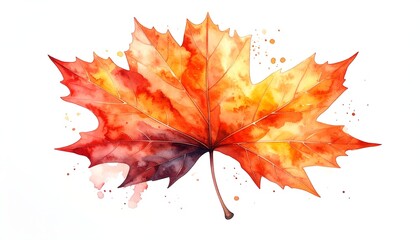 A vibrant watercolor of a maple leaf displaying autumn hues