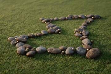 Natural Stone Arrangement on Green Grass in Star Shape Design