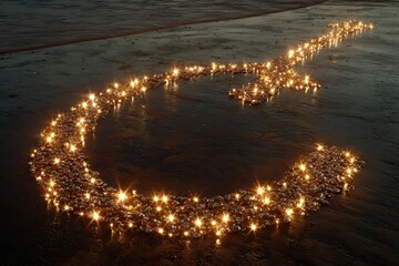 Sparkling Symbols Created with Stones on a Sandy Surface at Dusk