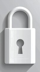 A white padlock, casting a subtle shadow on a pale grey background