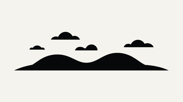 Abstract black silhouette of rolling hills and clouds on a light beige background