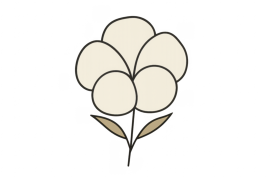 Cartoon cotton flower plant drawing on transparent background - Powered by Adobe