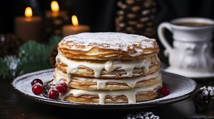 Christmas or New Year pastries. Christmas mood. Winter Holidays Concept. Light background. Selective focus