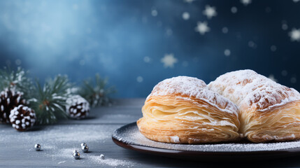 Christmas or New Year pastries. Christmas mood. Winter Holidays Concept. Light background. Selective focus