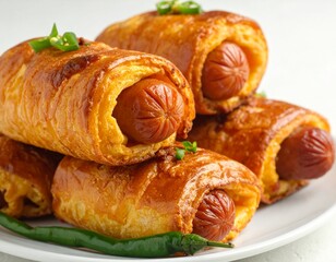 Delicious Homemade Pigs in a Blanket A Close-Up of Savory Baked Sausages in Flaky Pastry