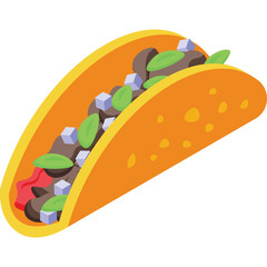 Isolated Delicious Taco Filled With Seasoned Meat Cheese and Fresh Lettuce on a Transparent Background
