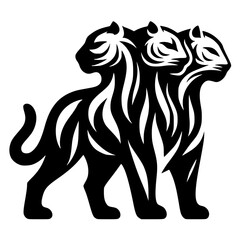 Three-headed tiger silhouette