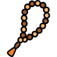 Islamic prayer beads tasbih with tassel in brown and orange colors isolated on transparent background for spiritual reflection and devotion