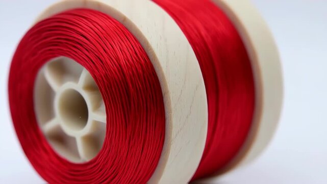 Close-up of a spool of red wire