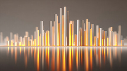 Hyperrealistic bright white background with a single glowing graph bar rising from a polished surface, symbolizing growth, success, data visualization, achievement, and futuristic business or financia