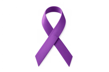 Purple awareness ribbon symbolizing support, charity, and solidarity for various health and social causes on transparent background