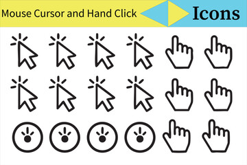 Mouse Cursor and Hand Click Icons for Web and Interface Design Projects