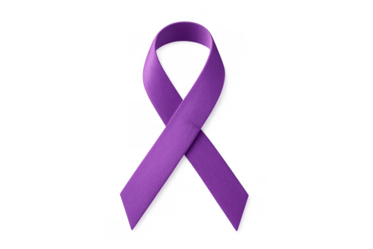 Purple awareness ribbon symbolizing support, charity, and solidarity for various health and social causes on transparent background