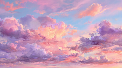 A picturesque view of fluffy clouds painted across a colorful sky