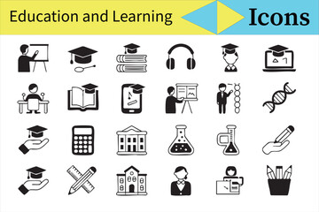Academic Icons Representing Knowledge, Study, and Research Concepts