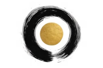 Enso circle with gold moon texture, sumi-e ink wash painting, japanese zen art abstract design