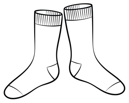 Simple line drawing of two white socks standing upright