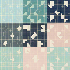 Korean-inspired geometric pattern, bojagi, dancheong motifs simplified style