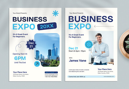 Bundle of 4 set Blue and White Modern Business Expo Event Flyer Template