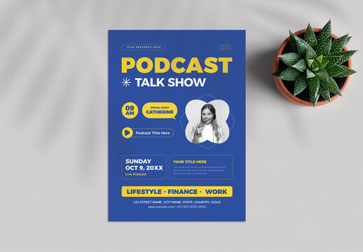 Modern Podcast Talk Show Flyer Template Design