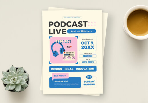 Creative Podcast Live Talk Show Event Flyer Template