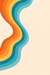 70s retro ribbon stripes bending in waves, warm sunset