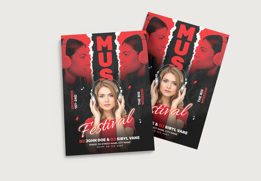Modern DJ Music Festival Flyer Template with Red and Black