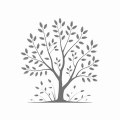 Stylized silhouette of a deciduous tree with falling leaves