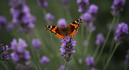 Butterfly perched on lavender flower