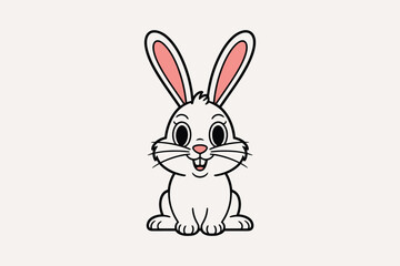 Obraz premium Cute cartoon white bunny rabbit with big ears and happy expression