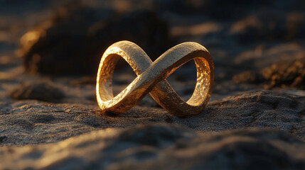 A broken ring forming an infinity symbol, representing unending bonds, eternal connection, resilience, and continuity. A symbolic and artistic visual for love, commitment, or abstract concepts.