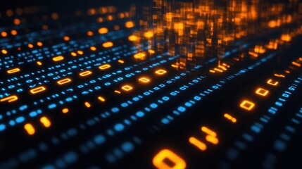 Digital binary code in vibrant colors representing data flow in a modern technology environment