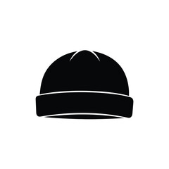 Black beanie hat icon on white background headwear