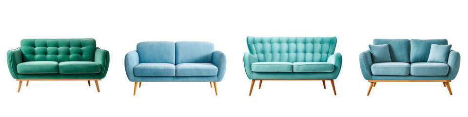 Stylish Velvet Sofa Set: Modern Furniture in Teal and Blue
