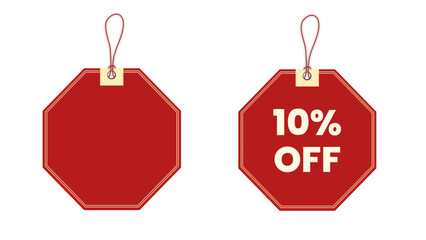 Red price tag mockup commonly used for sales, discounts, or promotional labels, isolated on a white background.