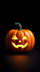 Glowing jack o lantern on a black background for halloween night celebration and decoration ideas