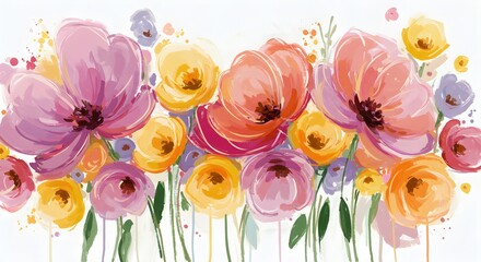 Watercolor floral arrangement colorful flowers background