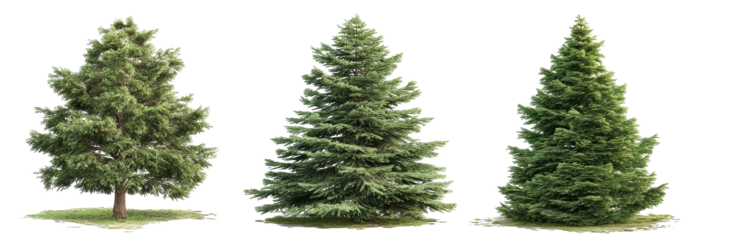 Three evergreen trees on a black backdrop