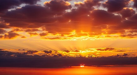 Golden Sunrays Breaking Through Dramatic Evening Clouds