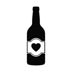 Black bottle silhouette with heart label on white background
