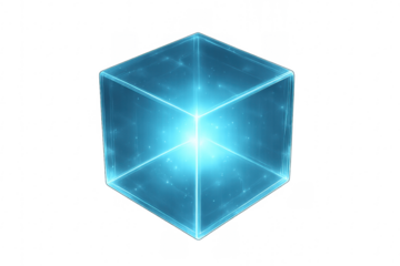 Blue glowing energy cube with transparent background