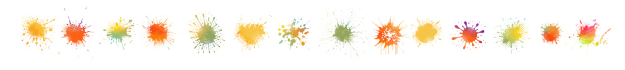 Colorful pastel watercolor splashes, paint blot. Hand drawn. Not AI, vector illustration.