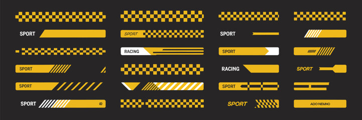 Sport Car Decal Stripes with Speed Lines Vector Set,  Racing tuning stripes, vinyl sticker designs, and automotive decoration elements for custom car wraps and high-performance racing graphics.