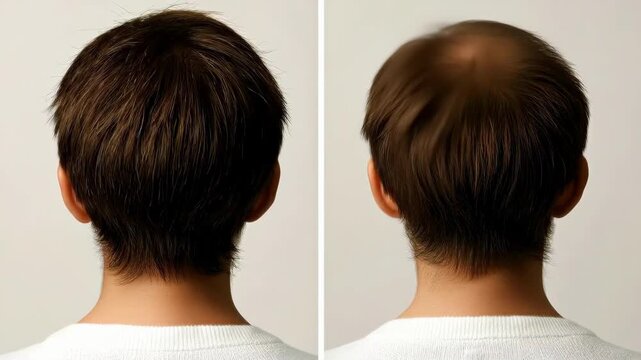 Before and after hair transformation of young asian adult man with bald spot