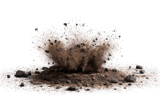 Soil burst, dark fragments