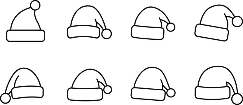 Collection of santa claus hats in outline style for holiday design