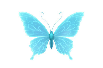 Glowing blue butterfly with ethereal transparent wings, symbolizing magic, fantasy, and transformation on a transparent background