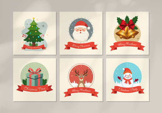 Merry Christmas Badge Design Collection with Illustration