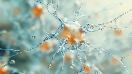 Close-up view of a neuron showcasing its intricate structure and connections in a scientific setting