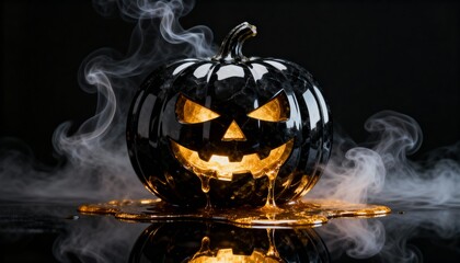 dark black halloween pumpkin on black background